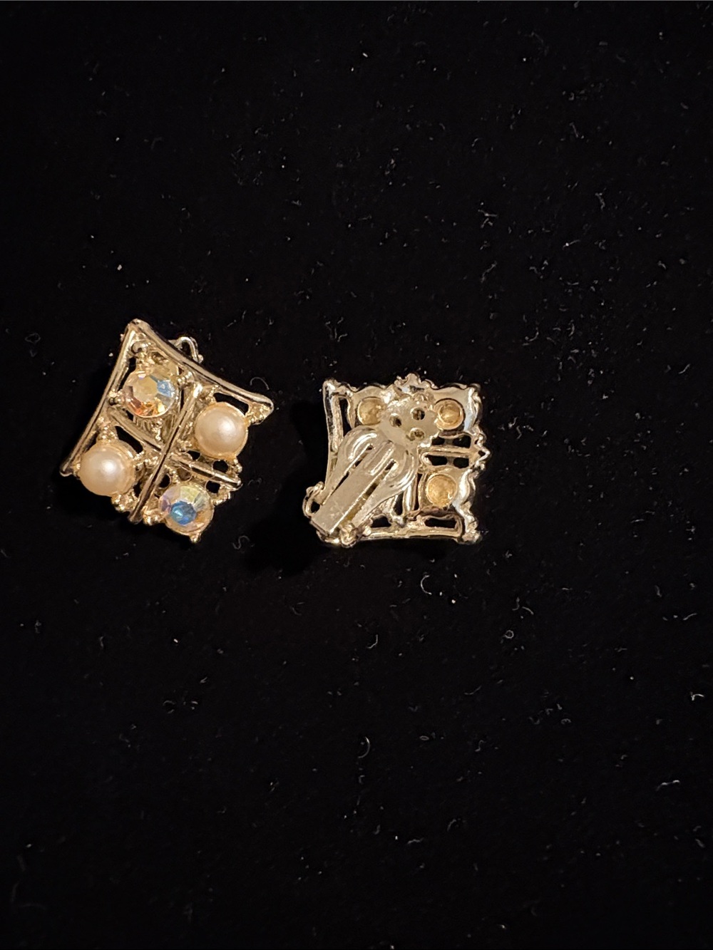 HOBO Gold-Tone Square Clip-On Earrings with Pearls and Iridescent Crystals